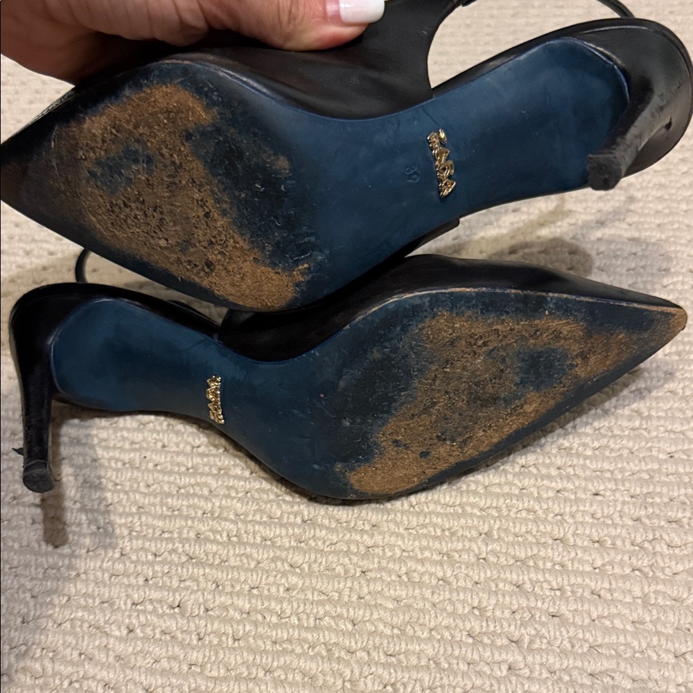 Zara Genuine Leather Black Slingback Heels sz 8 - Picture 5 of 7